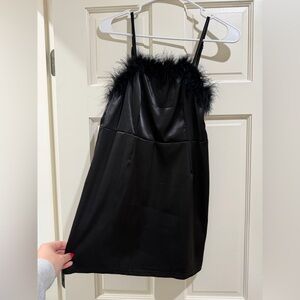 Amazon Black Mini Dress with Feather Trim